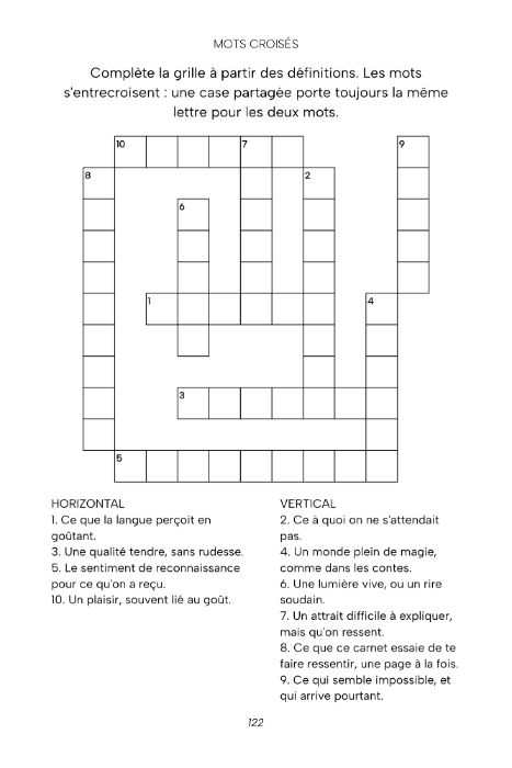 Mots croisés d'Un été à s'émerveiller